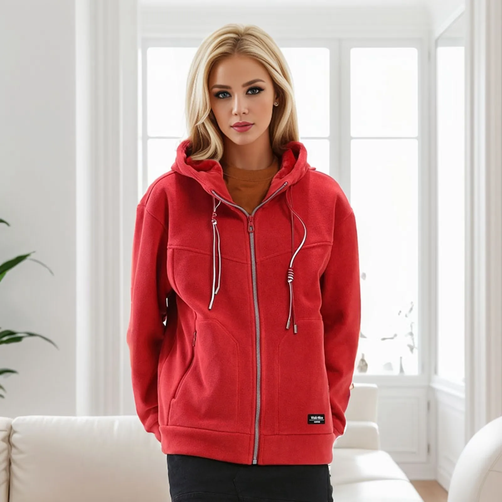 

Fashion Women's Fleece Lined Jacket Winter Hooded Zipper Sweatshirt Warm Thicken Cardigan Coat Outdoor Heating Outercoat