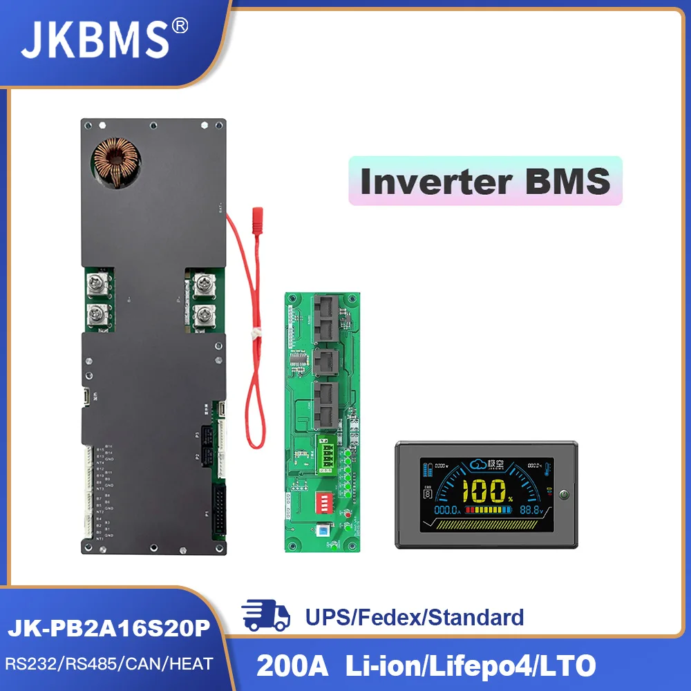 JKBMS Inverter Smart BMS 8S 16S 24V 48V 200A 8S-16S Family Energy Storage Lifepo4/Li-ion/LTO for Growatt Deye Etc Inverter