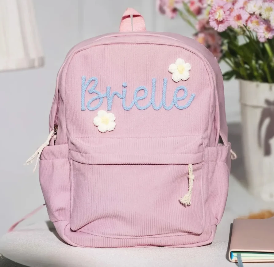 

Personalized Special Backpack Hand-Embroidered 2025 Large Capacity Elastic Bags Both Side Schoolbag Beautiful Flower Decoration