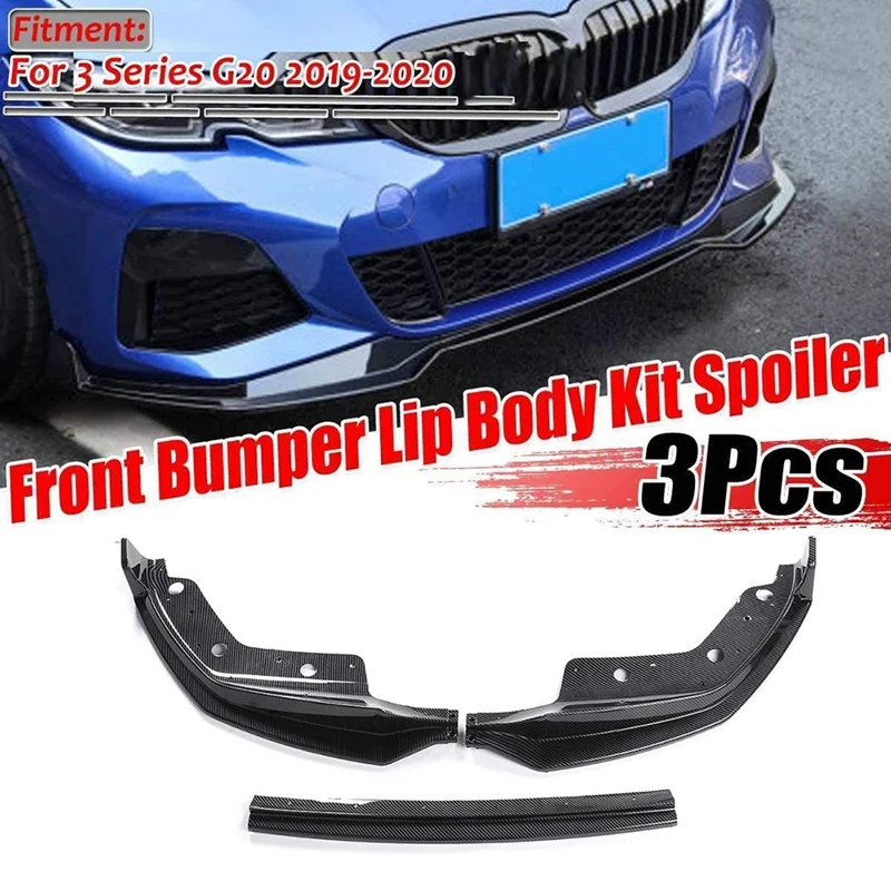 3PCS Car Front Bumper Lip Spoiler Splitter Diffuser Detachable Body Kit For-BMW 3 Series G20 2019-2020