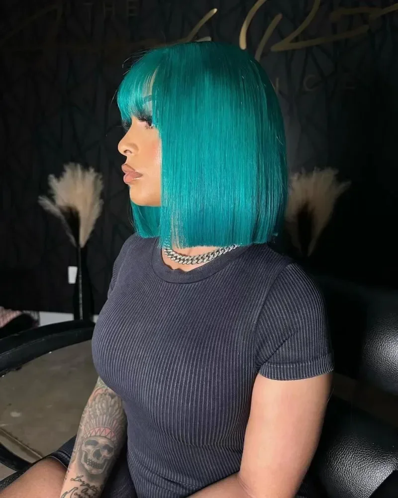 brazilian short bob light blue human hair 13x4 transparent lace front wigs with bangs 200% density aliexpress online shopping