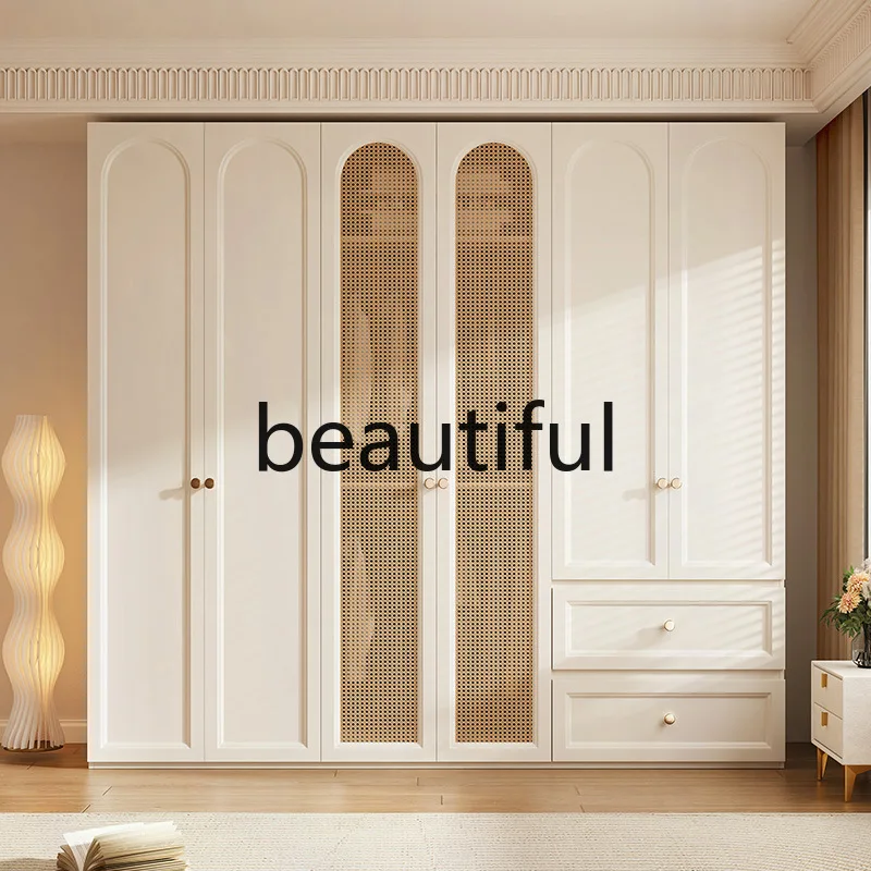 Home bedroom light luxury casement door woven rattan door large wardrobe multi-combination modern simple style large wardrobe