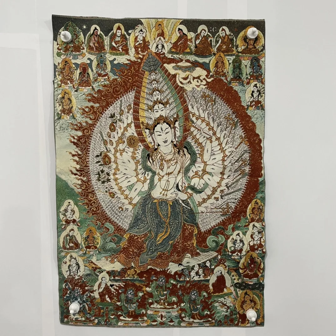 

Tibetan Temple Collection Thangka silk Embroidery brocade ushnisha sitatapatra Buddha 1000 arms Hanging screen Thangka