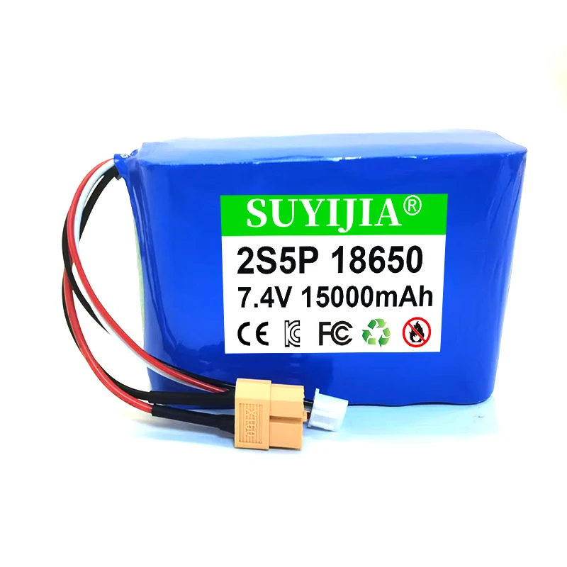 18650 2S5P 7.4V 15Ah Rechargeable Lithium-ion Battery Pack, Suitable for Various RC Aircraft Quadcopters with Customizable Plugs