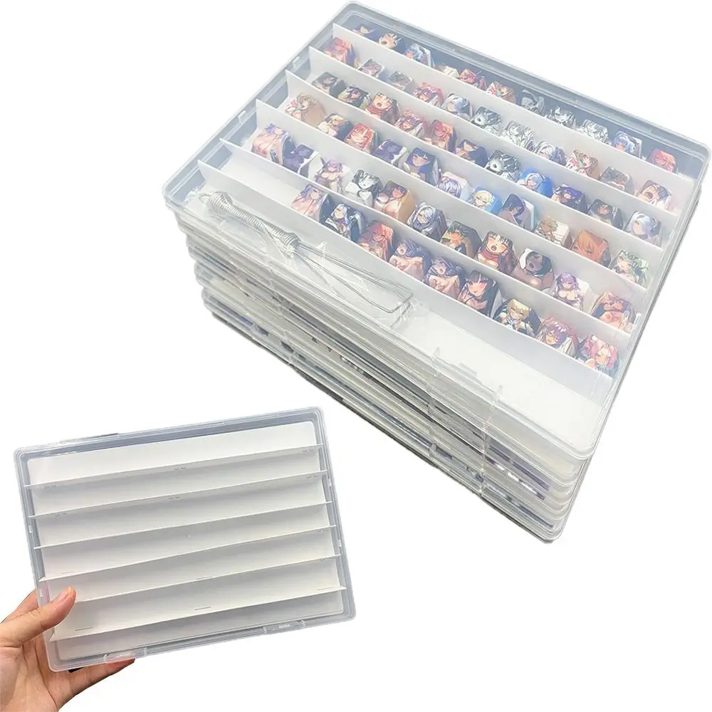 Dustproof PC Keycaps Storage Box with Paper Dividers 77 1U Keys Keycaps Package Organizer Stackable Large Opening