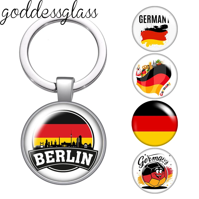 Ich Liebe Deutschland German Flag Pattern Berlin Photo Glass Cabochon Keychain Bag Car Key Chain Ring Holder Charms Keychain