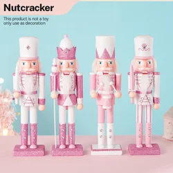 30CM Wooden Nutcracker Solider Figurine Puppet Pink Glitter Soldier Doll Toy Handcraft Ornament Christmas Home Office Decoration