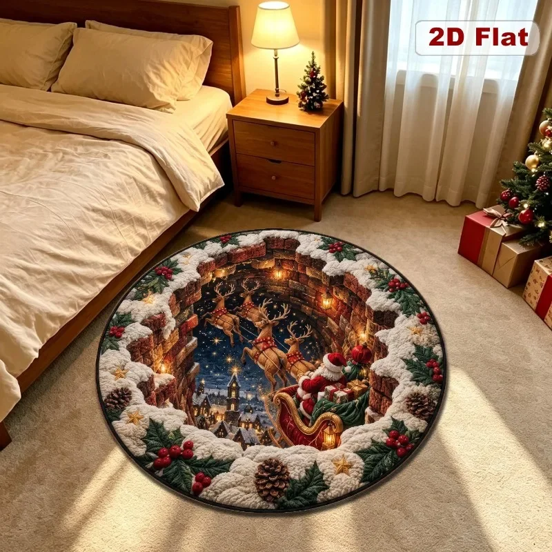 Round Round Area Rug 2D Flat 3D Illusion Christmas Flannel Carpet Soft Fluffy Cozy Living Room Bedroom Bedside Table Floor Pad - Aliexpress Deal