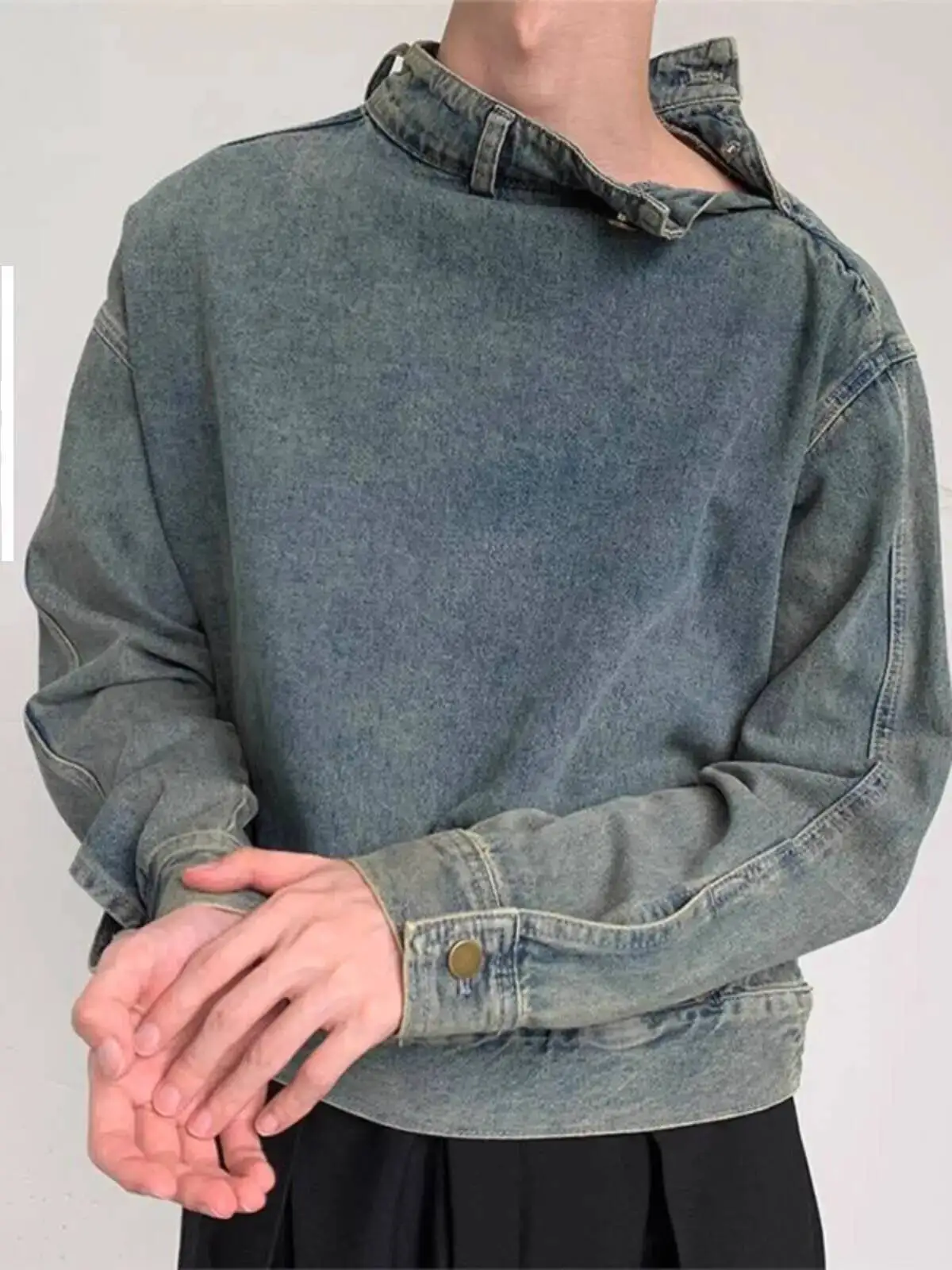 

Men's Women Denim Jacket 2026 Spring New Korean Style Denim Hoodie Jacket Loose Casual Stand Collar Pullover Cargo Outerwear