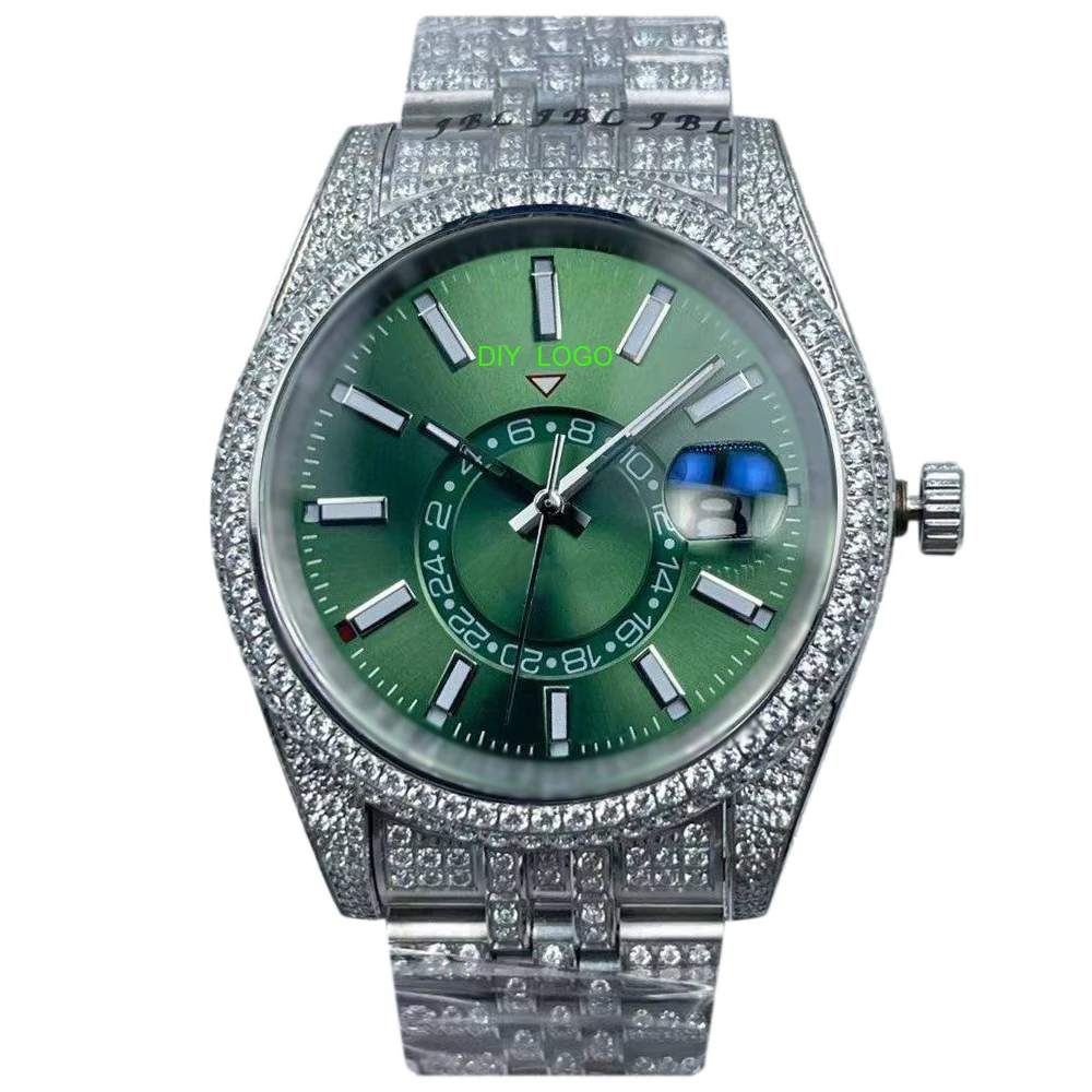 Customized Logo42mmmen's watch, diamond watch, mechanical movement and calendar window, best gifts for men