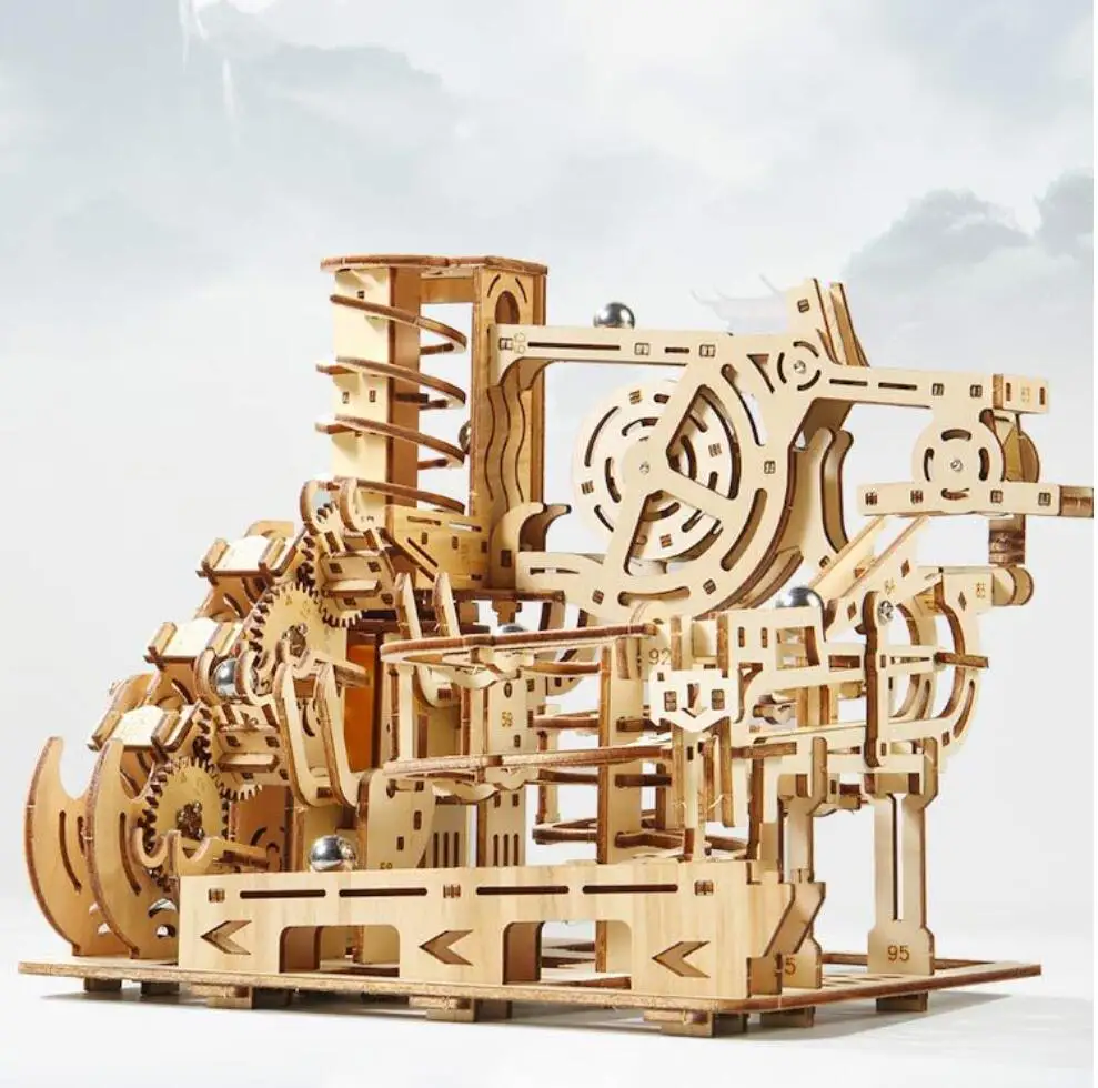 OUZEY 3D Wooden Marble Run - Electromagnetic Launcher Mechanical Model, STEM Educational Toy for Adults & Teens Age 14+