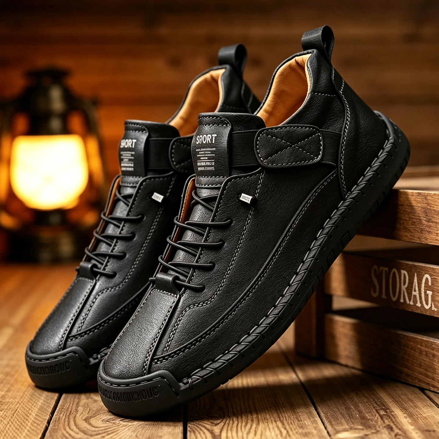 Mens Hand-Stitched Mid-Top Leather Boots Round Toe Lace-Up Patchwork Vintage Casual Outdoor Comfort Plus Size 47 48 Luxury Shoes