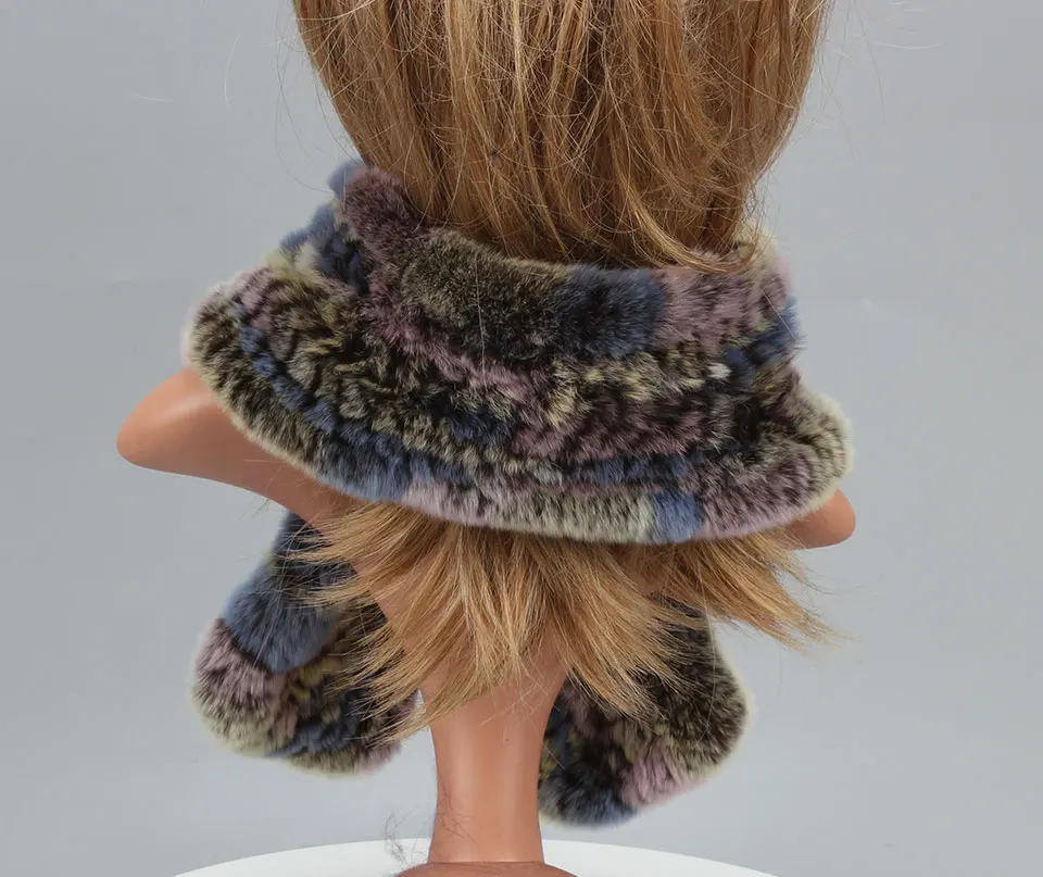Frauen Stricken Echt Rex Kaninchen Pelz Schal Dame Fashion Floral Rex Kaninchen Pelz Schalldämpfer Heißer Winter Warme Natürliche Pelz Schals neue Stil – Detail 7