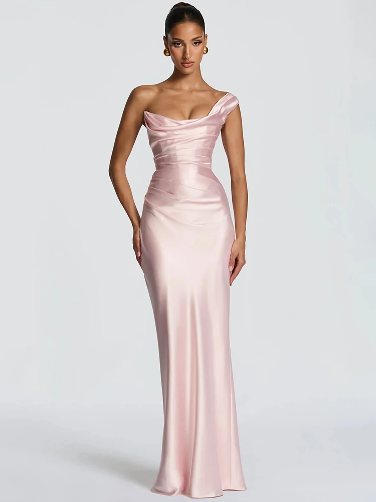 Mozision Elegant Satin One Shoulder Evening Dress Women Cowl Neck Sleeveless Bodycon Maxi Dress 2026 Spring Summer Party Gowns - view 6