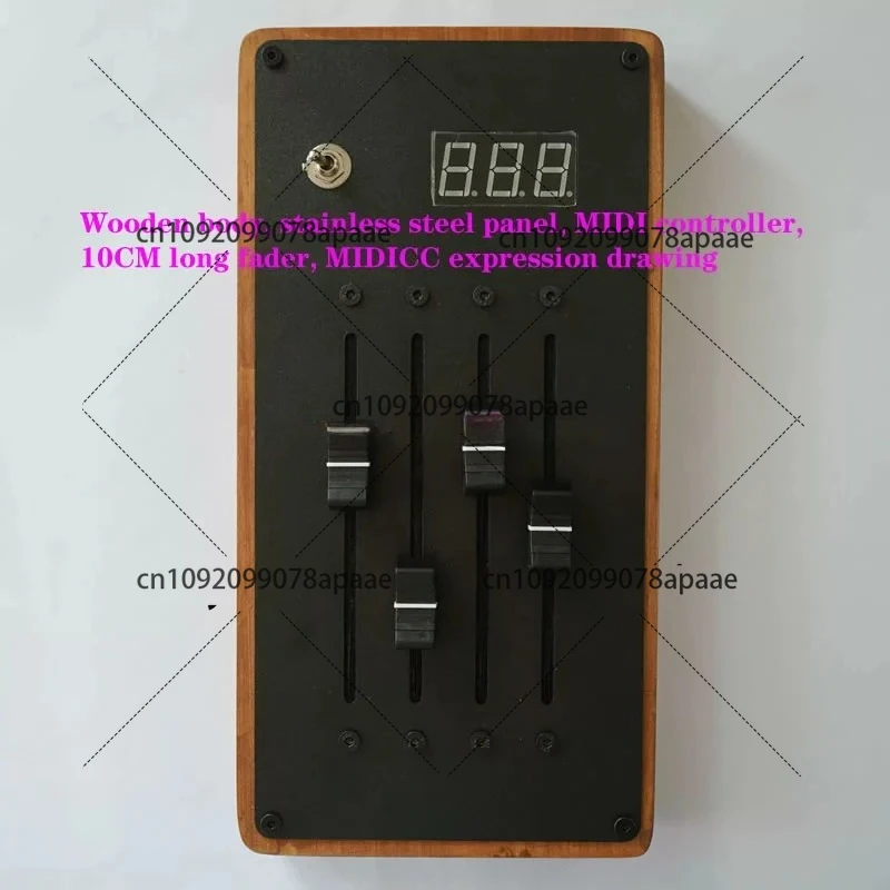 

Wooden body, stainless steel panel, 4-track 12-way MIDI controller, 10CM long fader MIDICC expression drawing