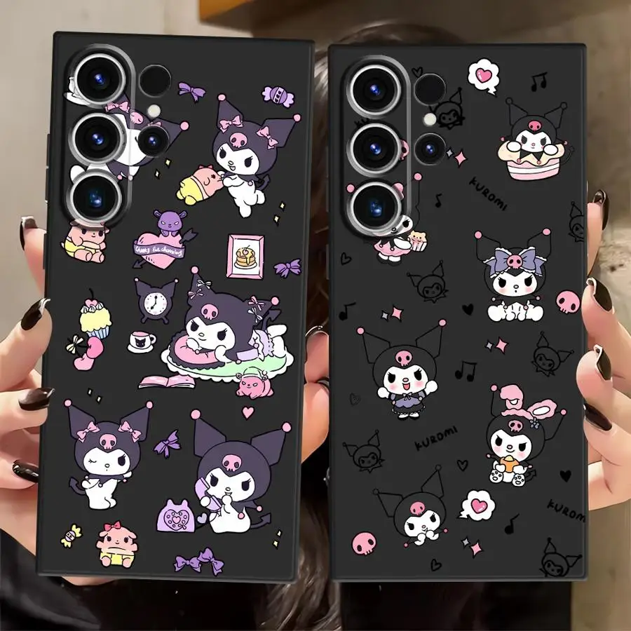 Funda de teléfono suave negra para Samsung Galaxy S24 Plus S21 FE S20 S23 Ultra S25 Edge Sanrio Kuromi Cake
