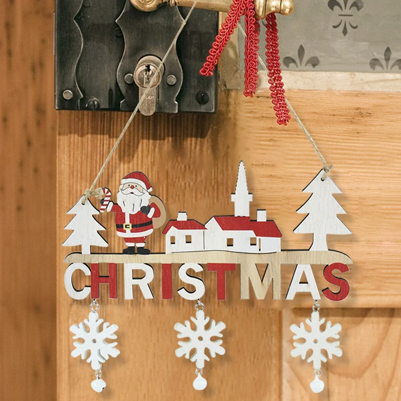 

Merry Christmas Door Hanging Sign Wooden Pendant Xmas Tree Hanging Ornament 2024 New Year Home Decoration Navidad Gift