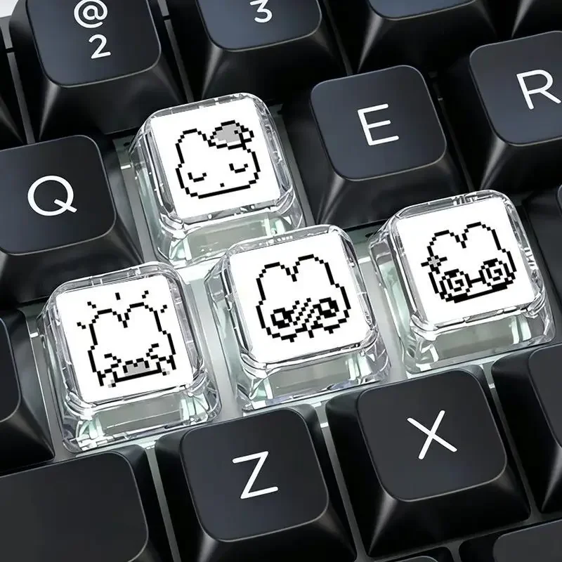 2026 Pixel Cute Rabbit Expression Keycap Set for Mechanical Keyboards Key Cap Keyboard Decoration Transparent Personalized Cross