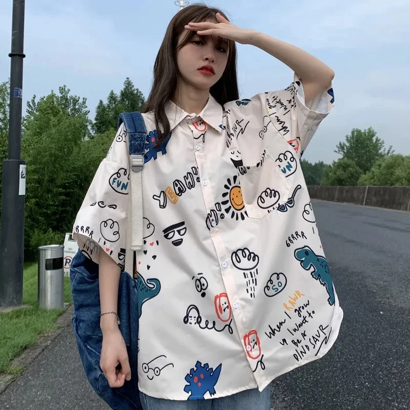 Cute Print Loose Short Sleeve T Shirt Oversize Fashion Woman Blouse 2023 Summer Thin Korean Style