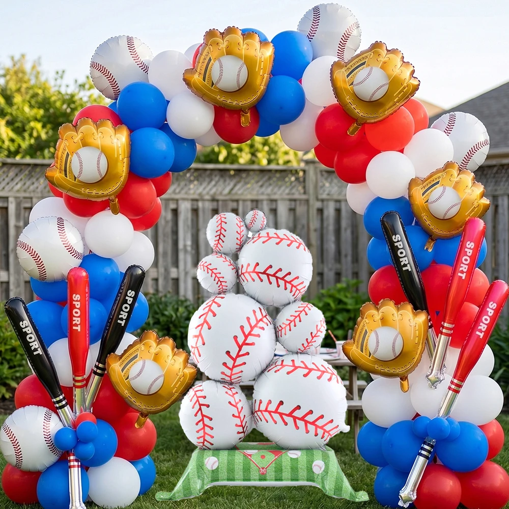 Baseball Birthday Decorations Giant Self Standing Baseball Balloon Foil Baseball Glove Balloon Banner Boys Sports Party Supplies view 5