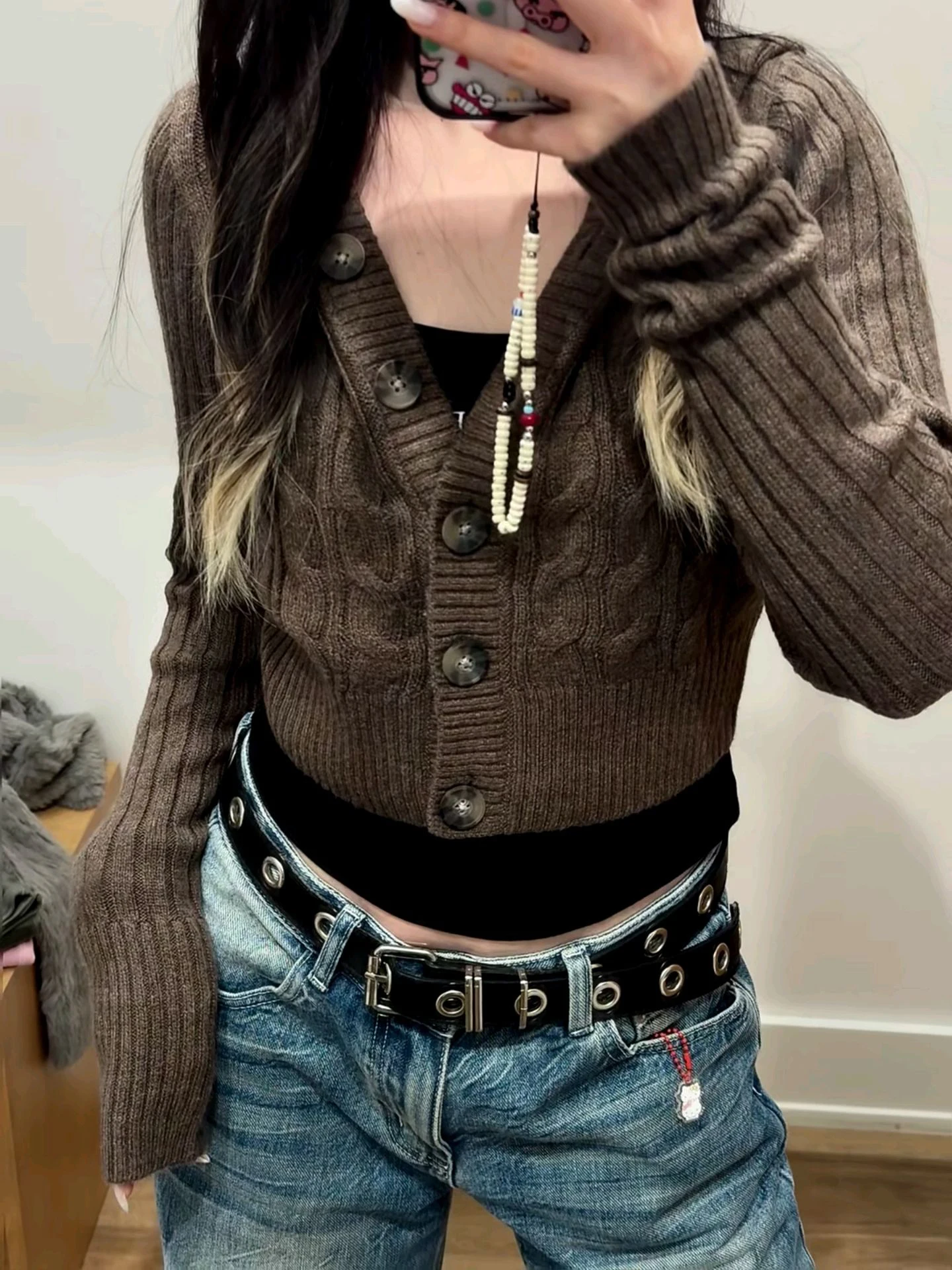 Twist Flower Cropped Sweater Cardigan Women Autumn Single Breasted Long Sleeve Slim Hooded Top Sweet Vintage Y2K Cotton Sweaters