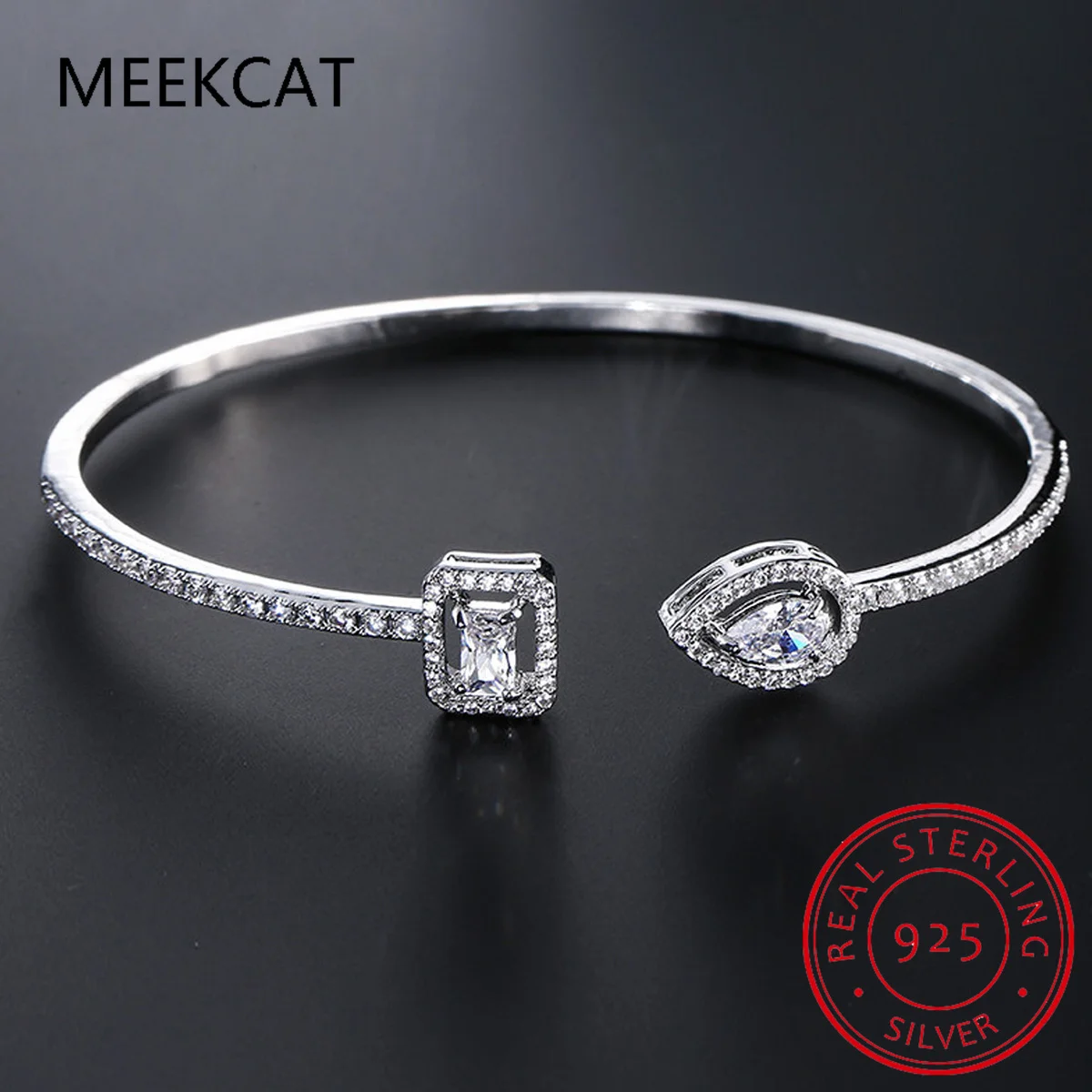 

5mm 0.5CT D VVS1 Moissanite Bangle Cuff Real 925 Sterling Silver Water Drop Bracelet for Women Hand Opening Cuffs Fine Jewelry