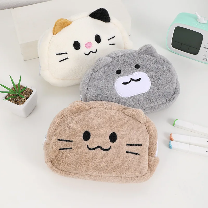 Cute Cat Creative Design Pencil Case for Kids Furry Cartoon Kitten Stationery Organizer Kawaii Pencil Pouch Student Supplies