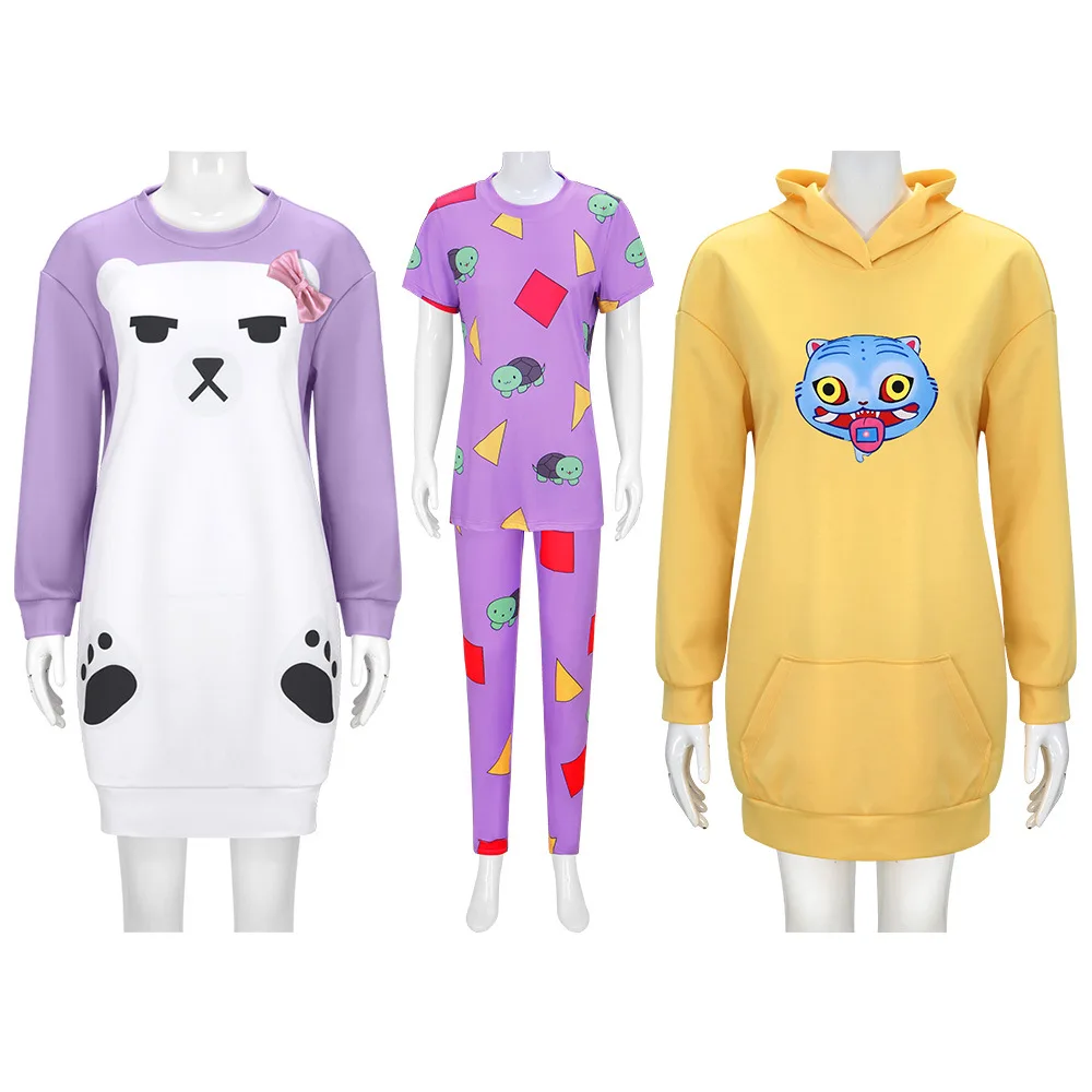 

KPop Zoey Demons Hunter Cosplay Purple Pajamas Yellow Hoodie Hooded Costume Women Girls 2025 Movie Roleplay Sweatshirt Nightwear