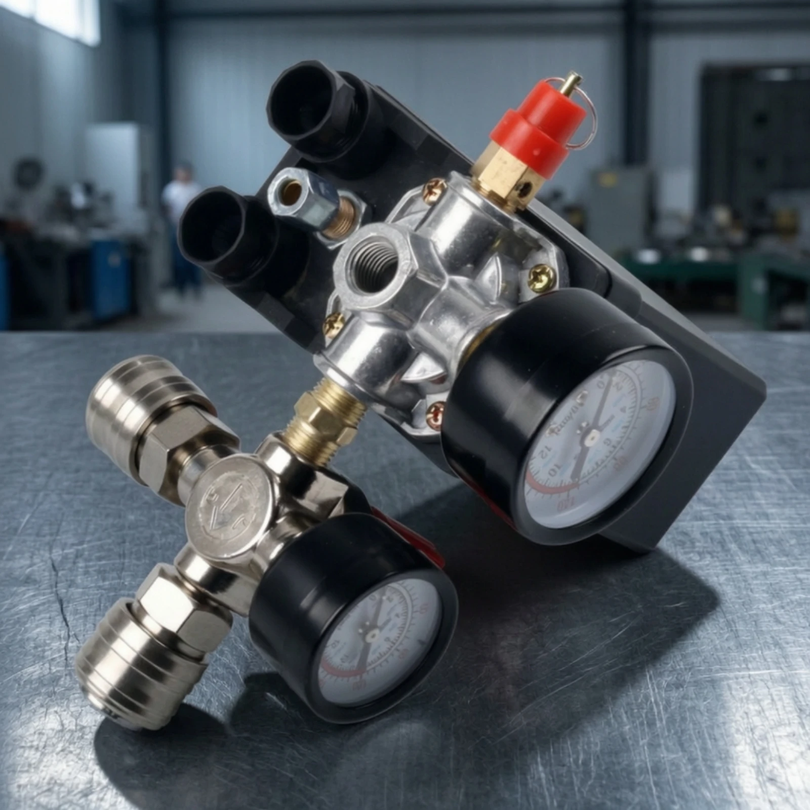 FB380V Pressure Switch Assembly Adjustable Air Compressor Pressure Switch with Gauge Easy to Install Quick Installation