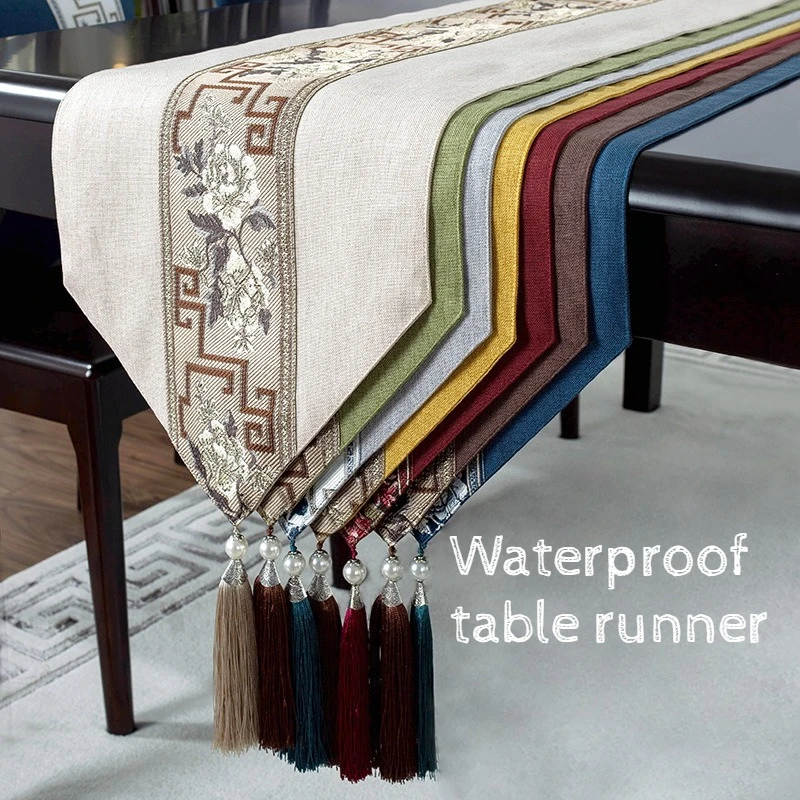 Waterproof New Chinese Style Table Runner Zen Tea Mat Dining Table Scarf Elegant Bed Runner for Hotel Decoration Versatile Use
