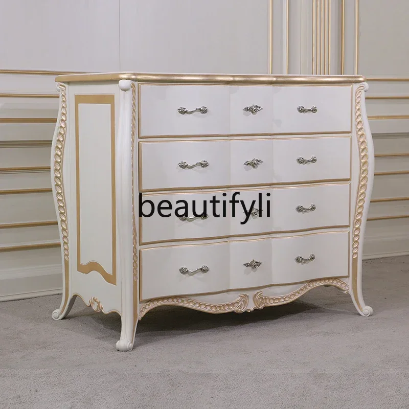 European solid wood, bedroom chest, living room carving, light luxury storage chest retro counter6220