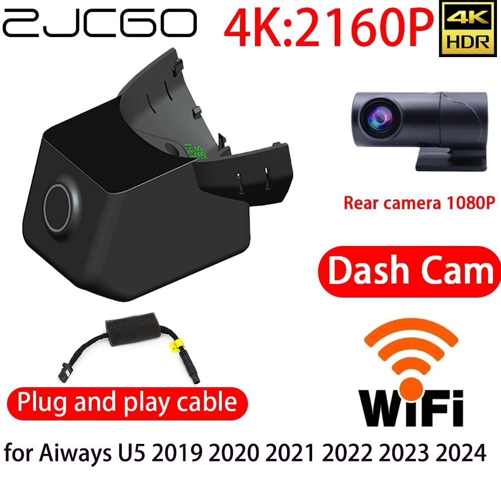 ZJCGO 4K DVR Dash Cam Wifi Front Rear Camera 24h Monitor for Chery Chirey Fownix Tiggo 8 Pro Max Plus Arrizo 5 EX FX 2020~2024