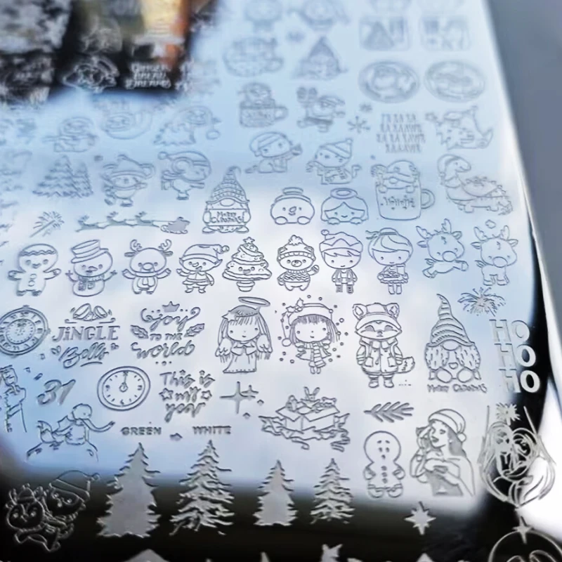 1 pz Di Natale Unghie Artistiche Stamping Piastra Fiocco di Neve/Albero di Natale/Alce/Papbo Natale Unghie artistiche Stampa Stencil FAI DA TE Unghie decorat Strumento