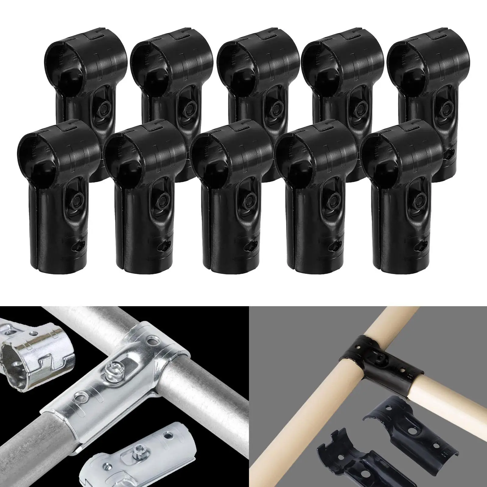 

10Pcs T Pipe Clamp Connector, Accessories Fittings Attachment for Round Tube Frame, Rod Support Holder for Shelf Set Ups, Fence