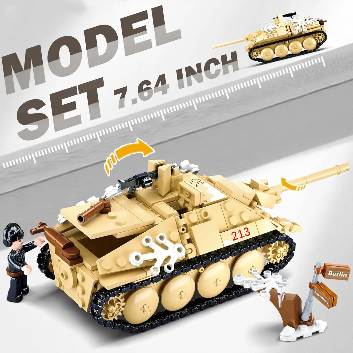 344PCS Hunter Tank Destroyer Building Blocks WW2 Military Tank Model Educational DIY Toy Holiday Gift for Kids Boys