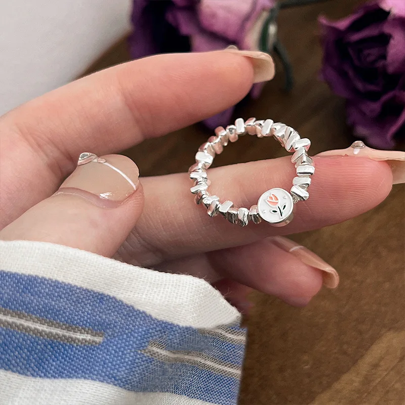 Bagues tulipes minimalistes en argent regardé 925 pour femmes, mode créative, géométrique irrégulière, cadeaux de bijoux de fête d'anniversaire