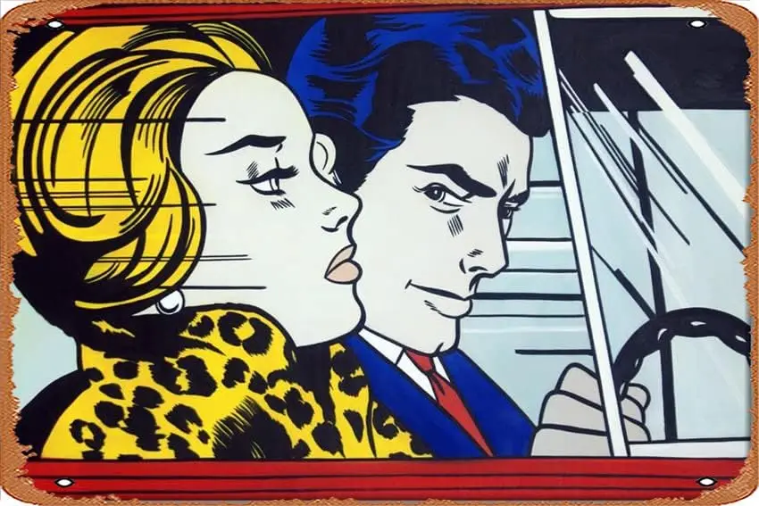 In The Car – Roy Lichtenstein – Pop Art Wall SculpturesSign Home Vintage Art Decor Painting Metal Tin Sign 12X8 Inch