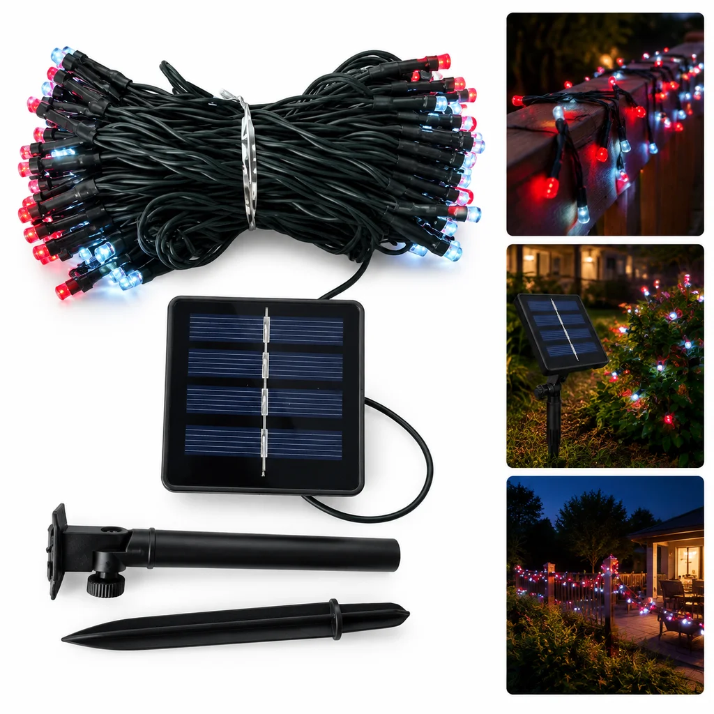 1pc 7M50LED/12M100LED/22M200LED  Solar String Lights , Suitable For Garden, Patio, Yard, Fence, Pathway, Holiday