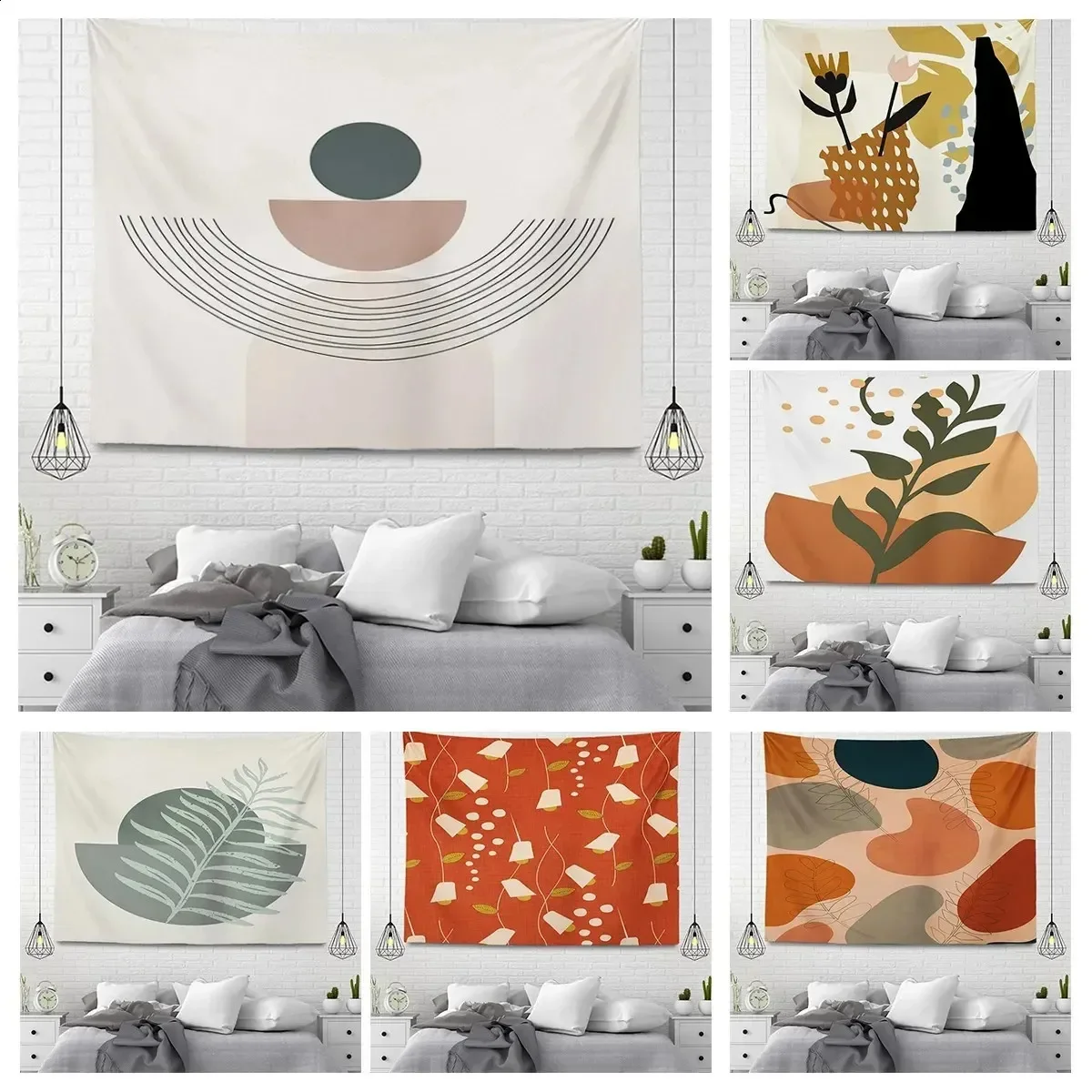 Morandi Line Flower Wall Decorative Tapestry Family Living Room Tapestry 240827BJ
