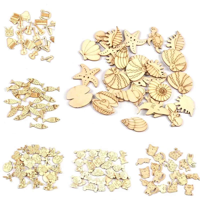 25pcs 3-5cm Cute Insects/Shells/Animal Wood DIY Carfts Slices For Handmade Scrapbook Accessories Wooden Ornaments Home Decor Art