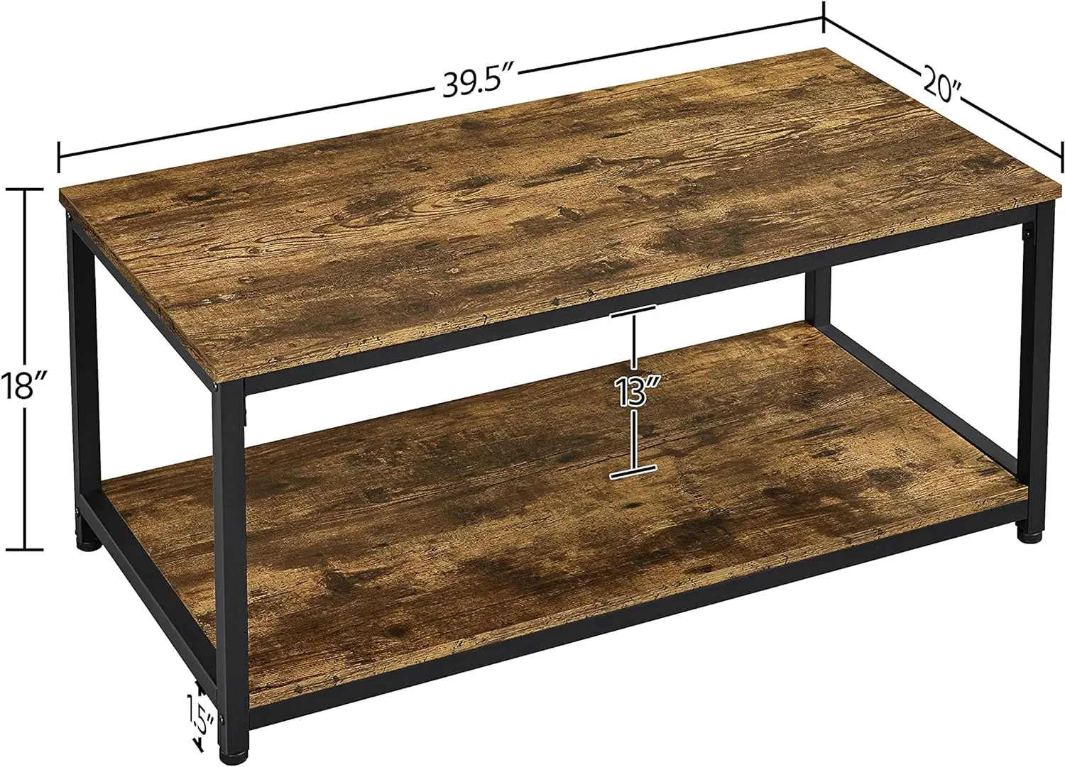 Mesa de centro de 2 niveles, mesa de centro de madera Industrial con estante de almacenamiento para sala de estar, mesa lateral rectangular con