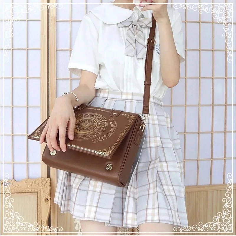 Mond Magie Buch Lolita Tasche Studenten Diagonal Kreuz Doppel Schulter Taschen Mädchen Rucksack Leder Flap Bag Schultasche Frauen Handtasche