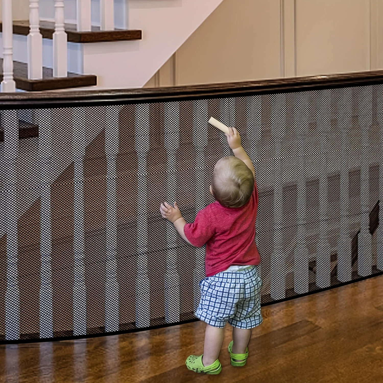 Baby Gate for Stairs, Banister Guard for Kids, Pets, Mesh Safety Net for Balcony Rail Stair, Stairway Net for Indoor Outdoor