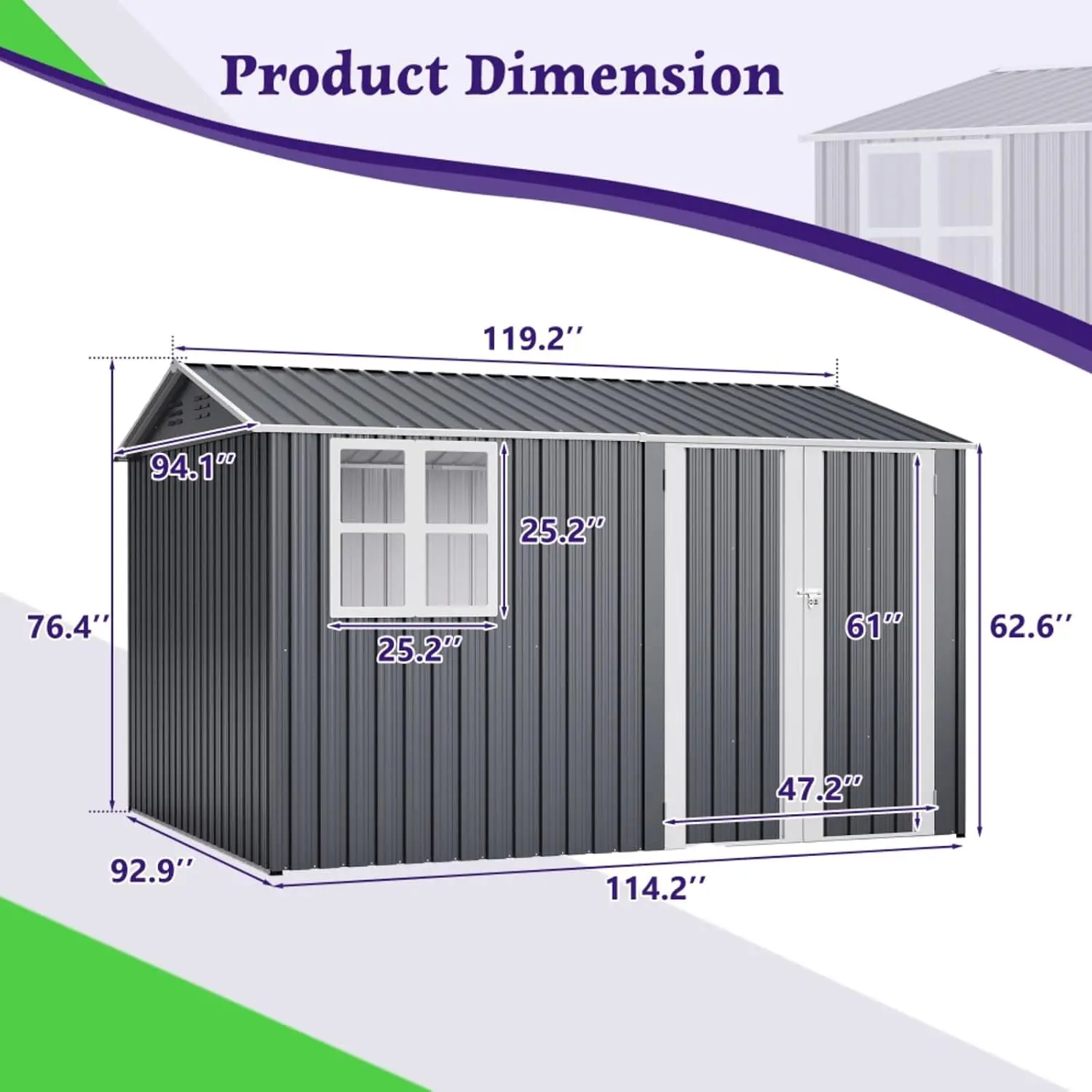10x8FT Steel Shed with Window & Lockable Door Weather-Resistant Metal Garden Tool Storage for Backyard Patio, Customized