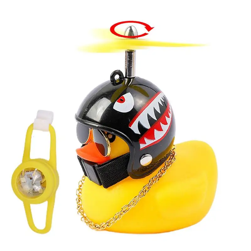 Unique Rubber Ducks Cartoon Yellow Rubber Duck Decor Wearing Propeller Helmets Outdoor Cycling Accessories Squeeze Duck Bikes