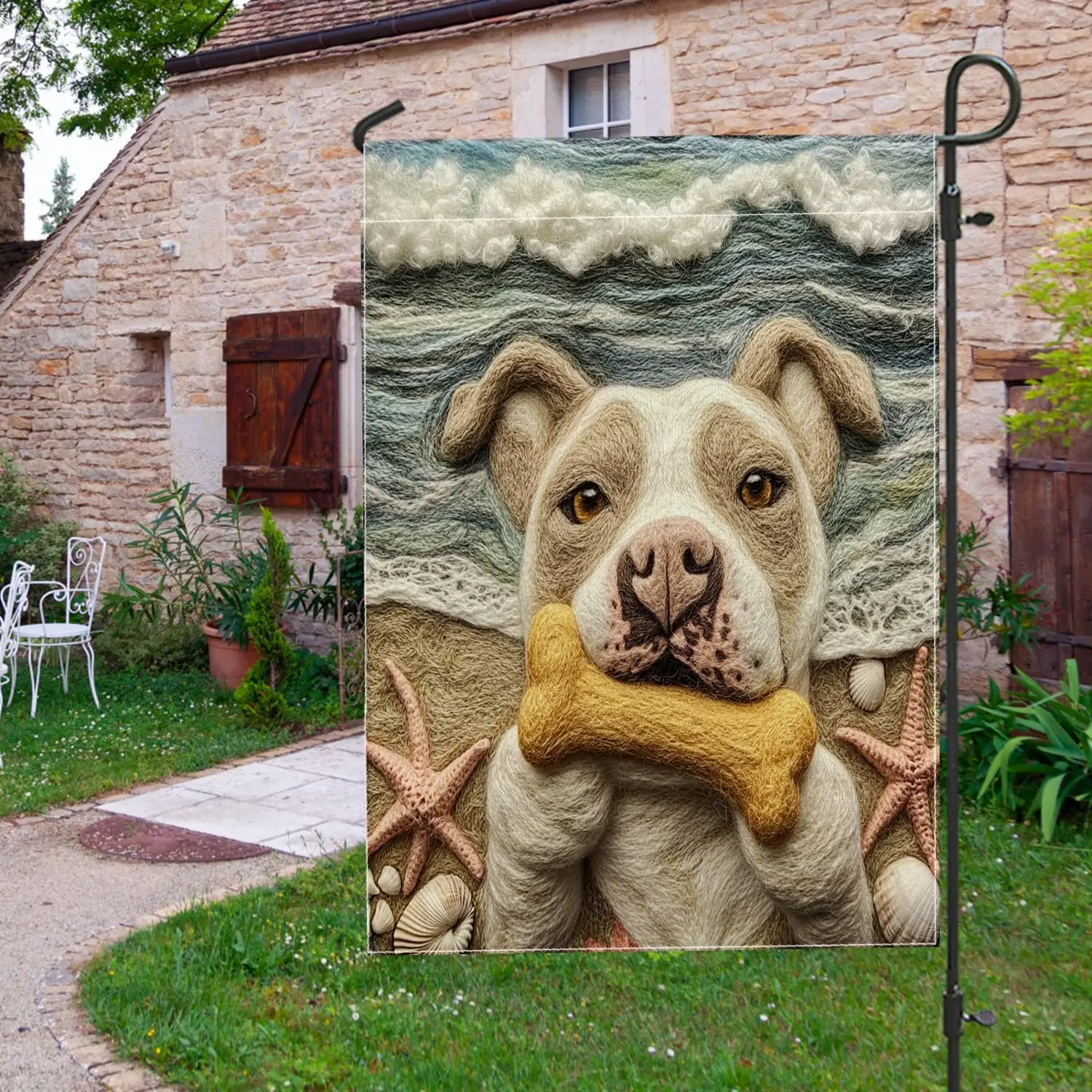 Funny Pitbull Dog Front Yard Backyard Garden Flags Garden Decoration 12x18 Double-Sided for Outside, Coastal Beach Seashell  uui