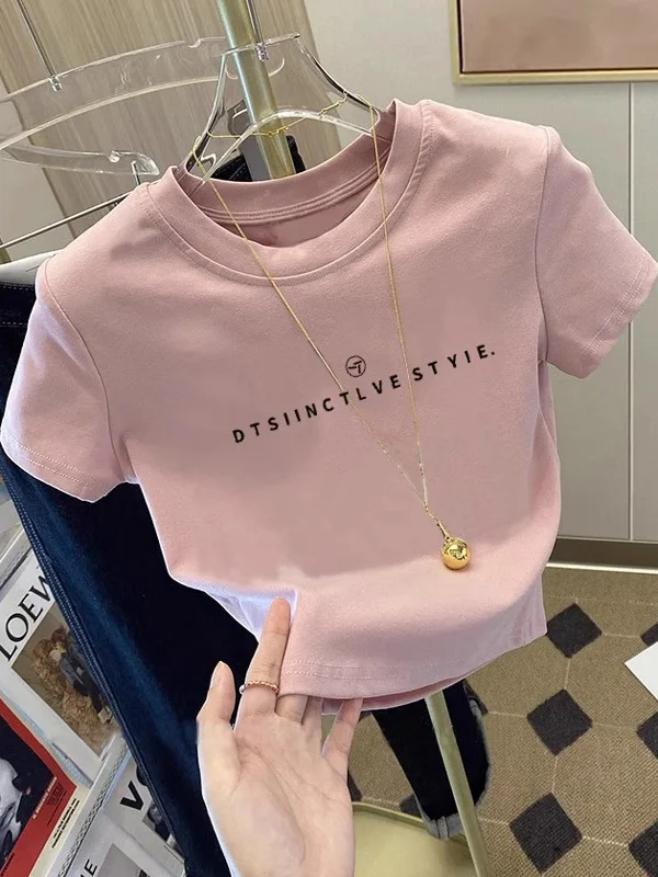 Amerikanischer Retro-Stil T-Shirt für Damen, Sommer-Neuheit, Einzigartiges Design, Super Schöne Verjüngende Hot-Girl-Kleidung, INS-Trend