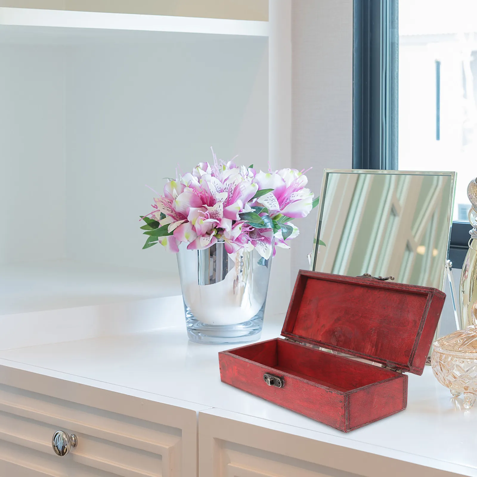 

1Pcs Safe Natural Wood Jewelry Storage Box Compact Retro Design Jewelry Display Box for Necklaces Bracelets Rings Watches