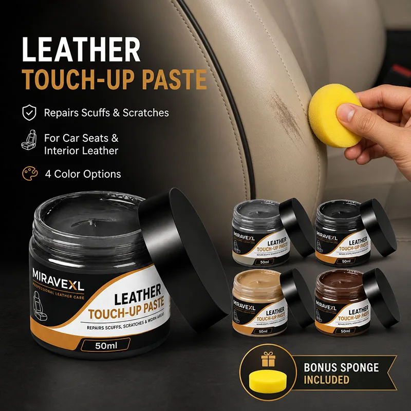 MIRAVEXL Leather Touch-Up Paste 50ml, Leather Repair Color Restorer for Car Seats, Sofas, Shoes, Vinyl - Repairs Scuffs & Scratc