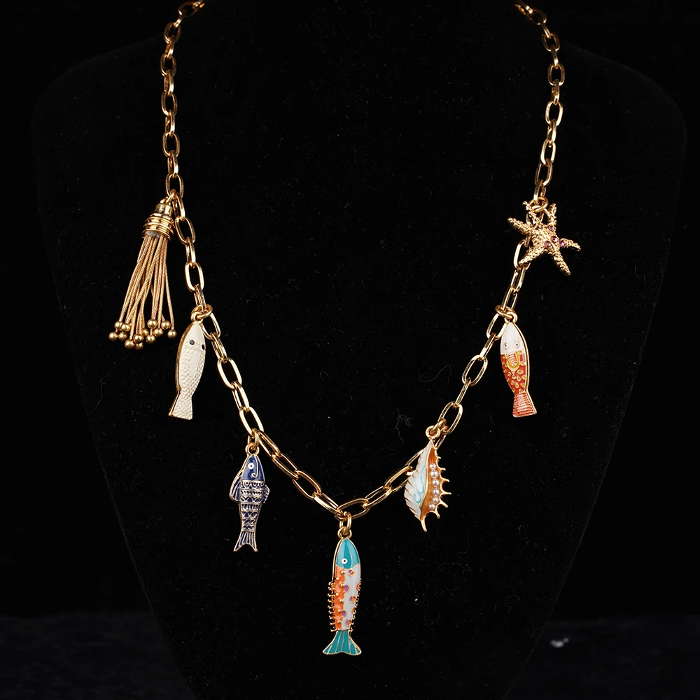 

Official-Website Charming Enameled Fish Pendant Necklace Trendy Summer Cute Animal Mix Color Necklace Women Jewelry
